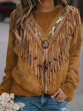 Women'S Casual Loose Tassel Printed Top Sweatshirt 