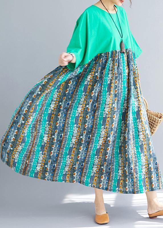 Classy Patchwork Prints Cotton Dresses Ideas Green O Neck Dresses Sundress