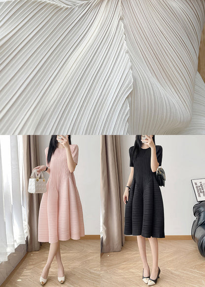 Black Wrinkled Cotton Summer Dress O Neck