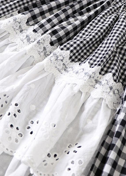 Simple Black Patchwork White Plaid Fall a Line Skirt