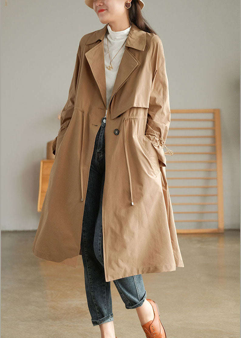 Khaki Color Cotton Trench Coats Oversized Notched Fall