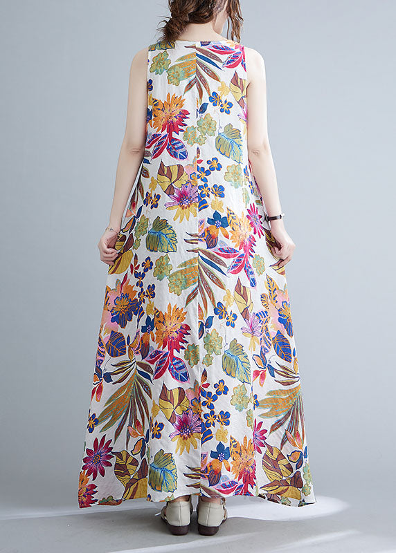 O-neck Print Cotton Long Dresses Summer