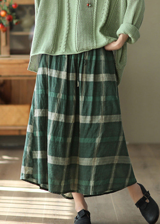 Green Plaid Tie Waist a Line Skirts