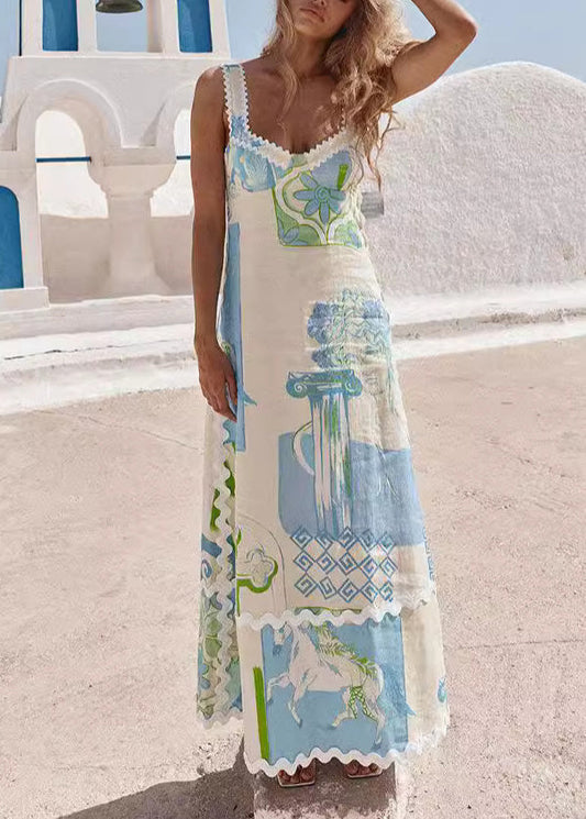 Printed Backless Bow Lace Up Dress Summer