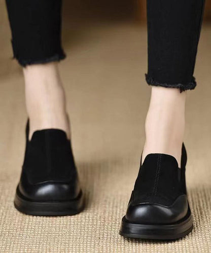 Faux Leather Chunky Splicing Black Loafer Shoes