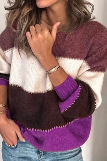 Color Patchwork Round Neck Sweater