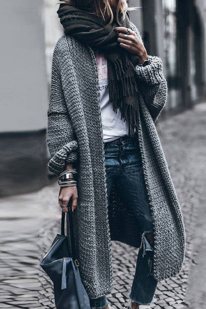 Grey Lapel Knit Cardigan