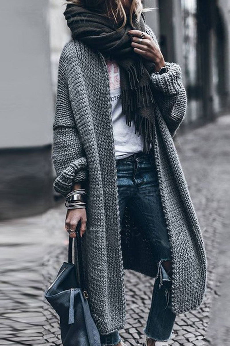 Grey Lapel Knit Cardigan