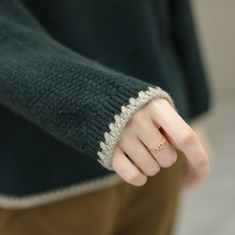 Winter Embroidery Knitted Patchwork Sweater