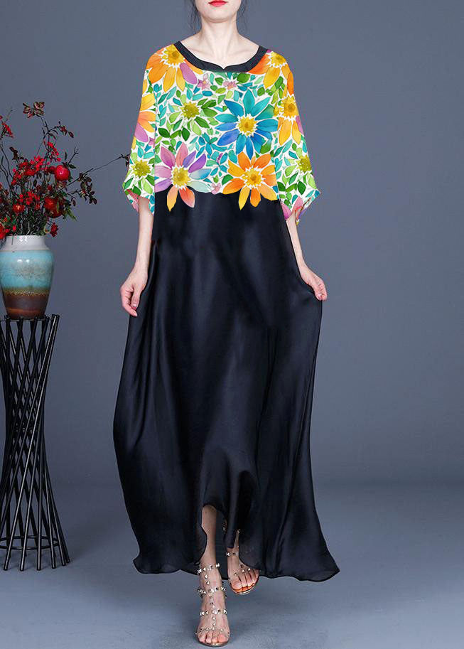 Red Print O-neck Chiffon Summer Dress