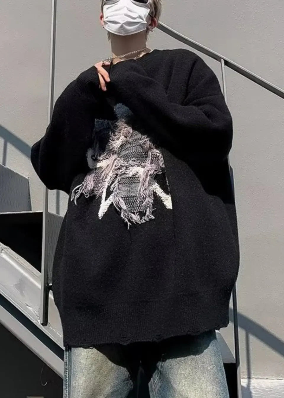 Loose Purple Tasseled Hole Knit Sweater Winter