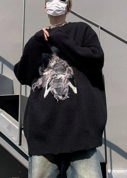 Loose Purple Tasseled Hole Knit Sweater Winter