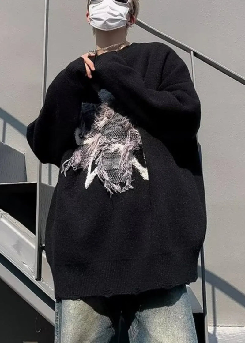 Loose Purple Tasseled Hole Knit Sweater Winter