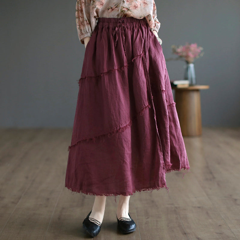Cozy Autumn Trim Linen A-line Skirt