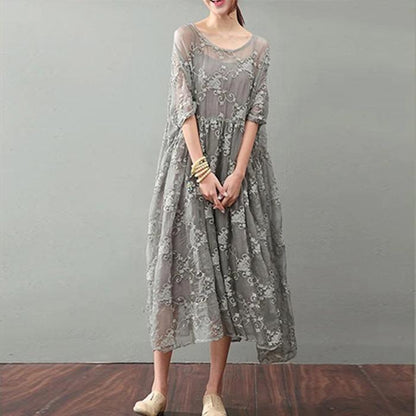 Gray Maxi Dress Lace Gown Top Quality Bracelet Sleeved Gown ( Limited Stock)