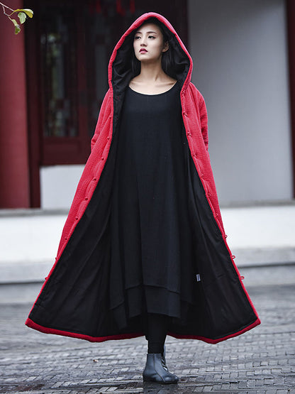 Winter Frog Pocket Hooded Long Coat