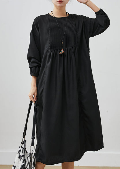 Black Oversized Wrinkled Cotton Long Dress Spring