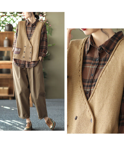 Knit Loose Double-breasted Patch Vest