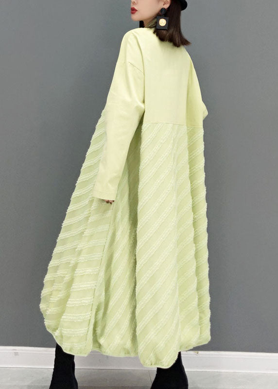 Green Striped a Line Skirts Maxi Dresses Button Spring