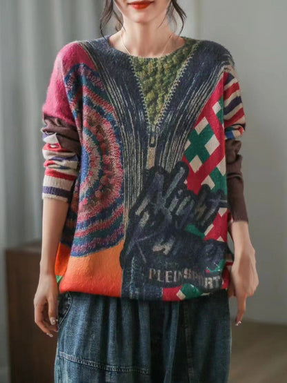 Print O-neck Long Sleeve Sweater