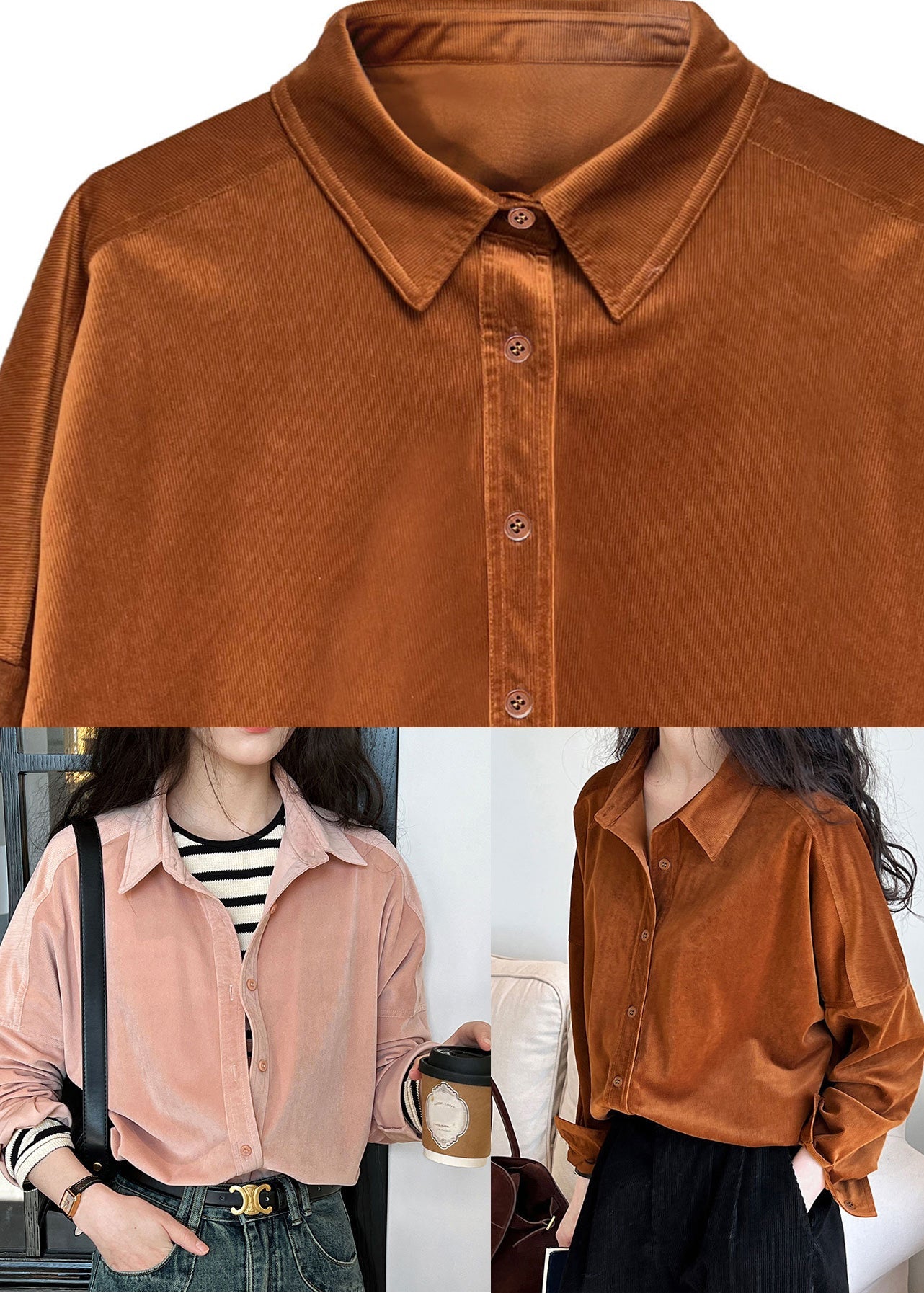 Caramel Peter Pan Collar Corduroy Shirt Fall