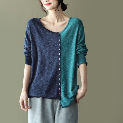 New Literary Retro Color Matching Knitted Top