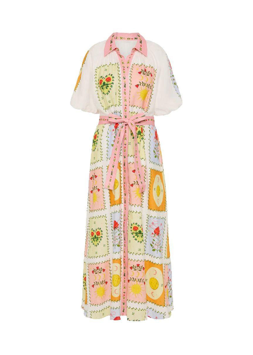 Peter Pan Collar Tie Waist Maxi Shirts Dress Short Sleeve