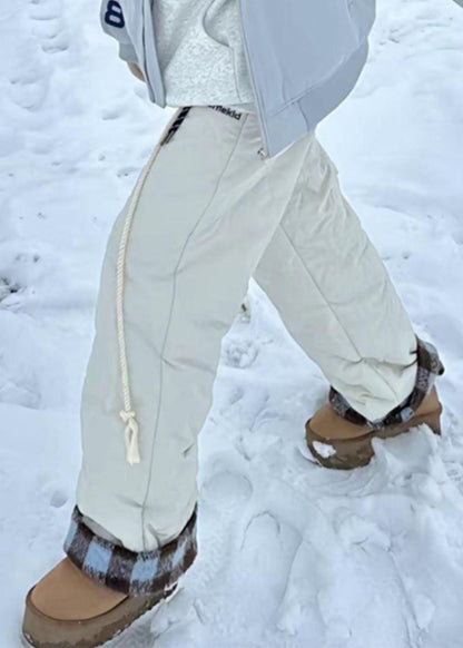 Loose Apricot Lace Up Patchwork Cotton Filled Pants Winter