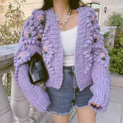 Pearl Button Cardigan-purple