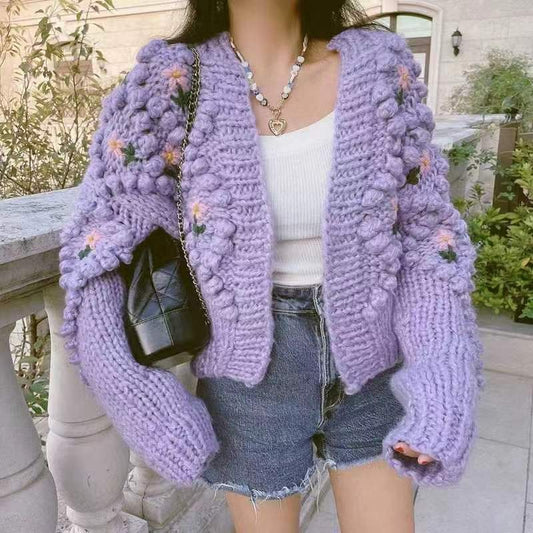 Pearl Button Cardigan-purple