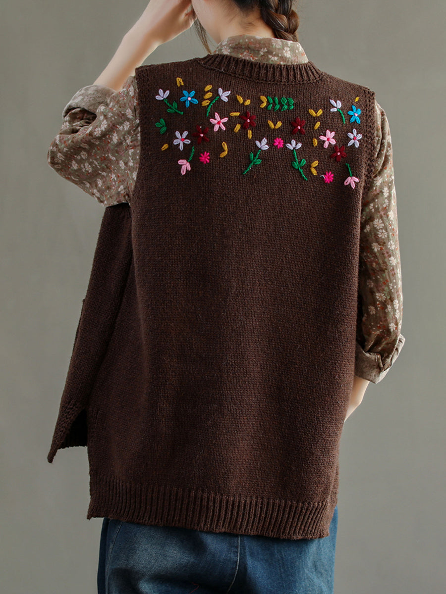 Embroidery Cotton Baggy Cardigan Vest
