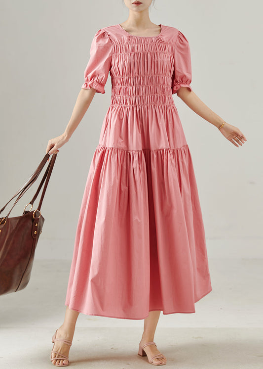 Pink Wrinkled Silm Fit Cotton Holiday Dress Summer