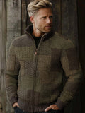Men's Vintage Fairman Island Patchwork Pattern Zip Sweater artswardrobe