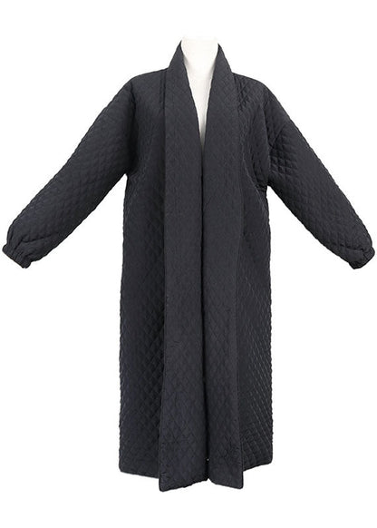 Art Black V Neck Pockets Button Winter Cotton Long Sleeve Coat