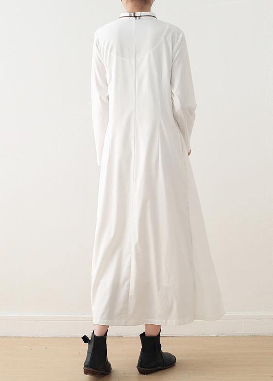 Organic White Plaid Cotton Long Shirts Drawstring Art Summer Dresses