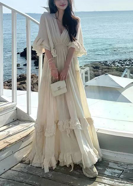 White Exra Large Hem Cotton Dresses Cloak Sleeves