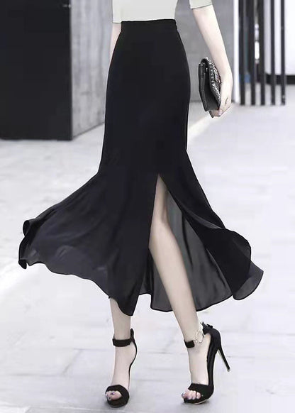 Handmade Black Asymmetrical Design Side Open Plaid Chiffon Skirts Spring