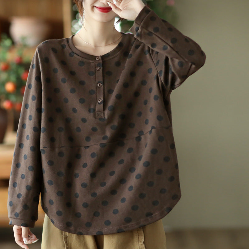 Polka-dot Print Top-paneled Cotton T-shirt