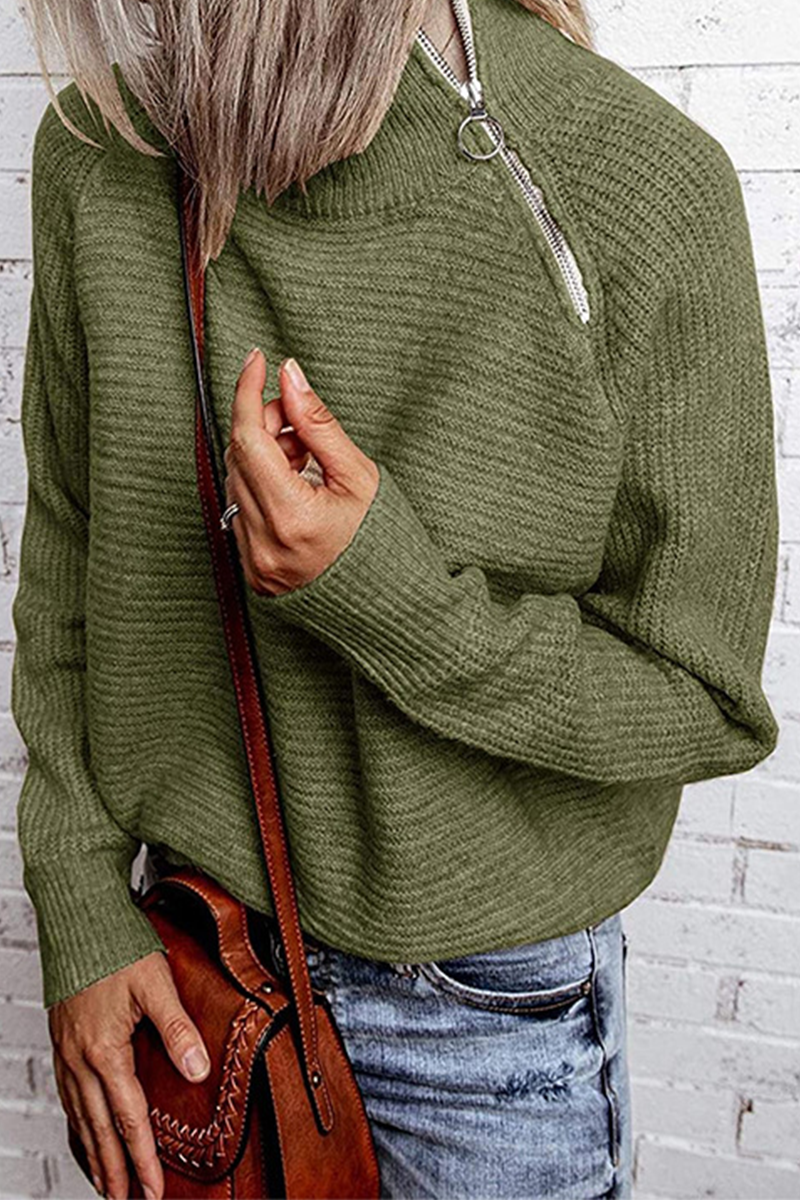 Zipper O Neck Tops Sweater(4 Colors)