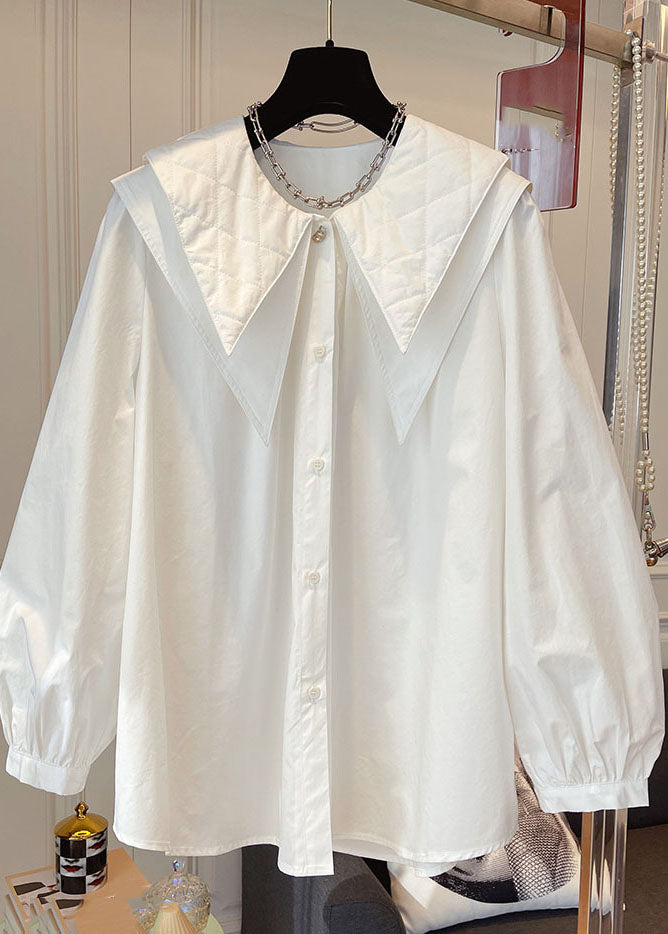 Loose White Peter Pan Collar Button Shirt Fall