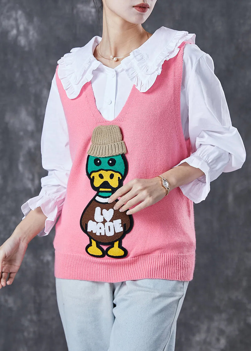 Handmade Pink Donald Duck Knit Vest and Skirt Two Piece Set Outfits Spring
