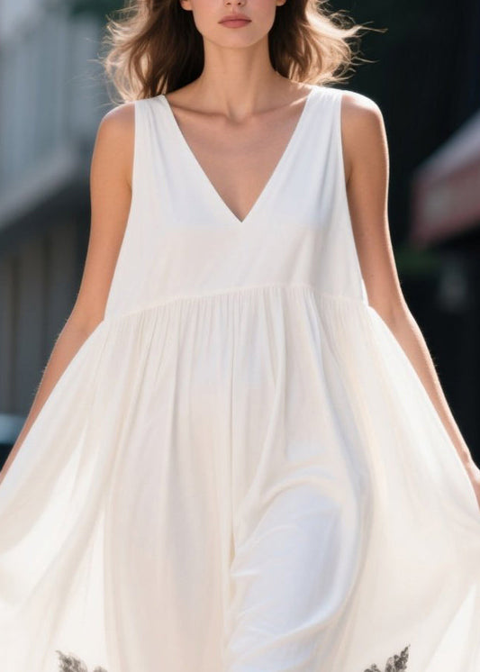 White Oversized Print Chiffon Long Dresses Summer
