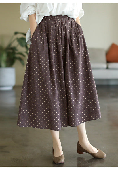 Literary Temperament High Waist Polka Dot Skirt