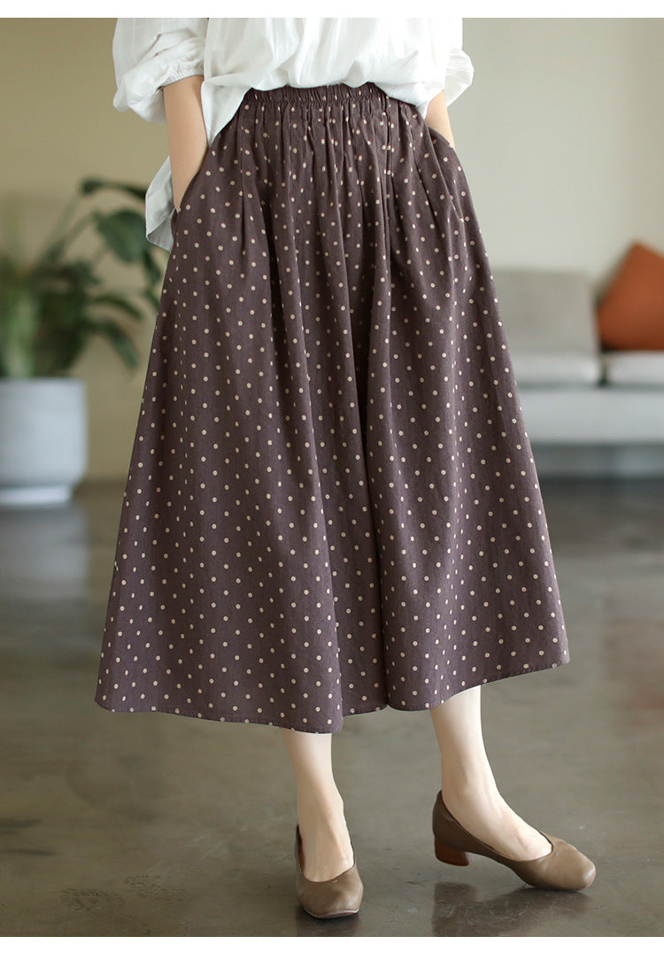 Literary Temperament High Waist Polka Dot Skirt