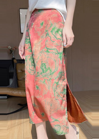 Green Side Open Draping Silk a Line Skirt Summer
