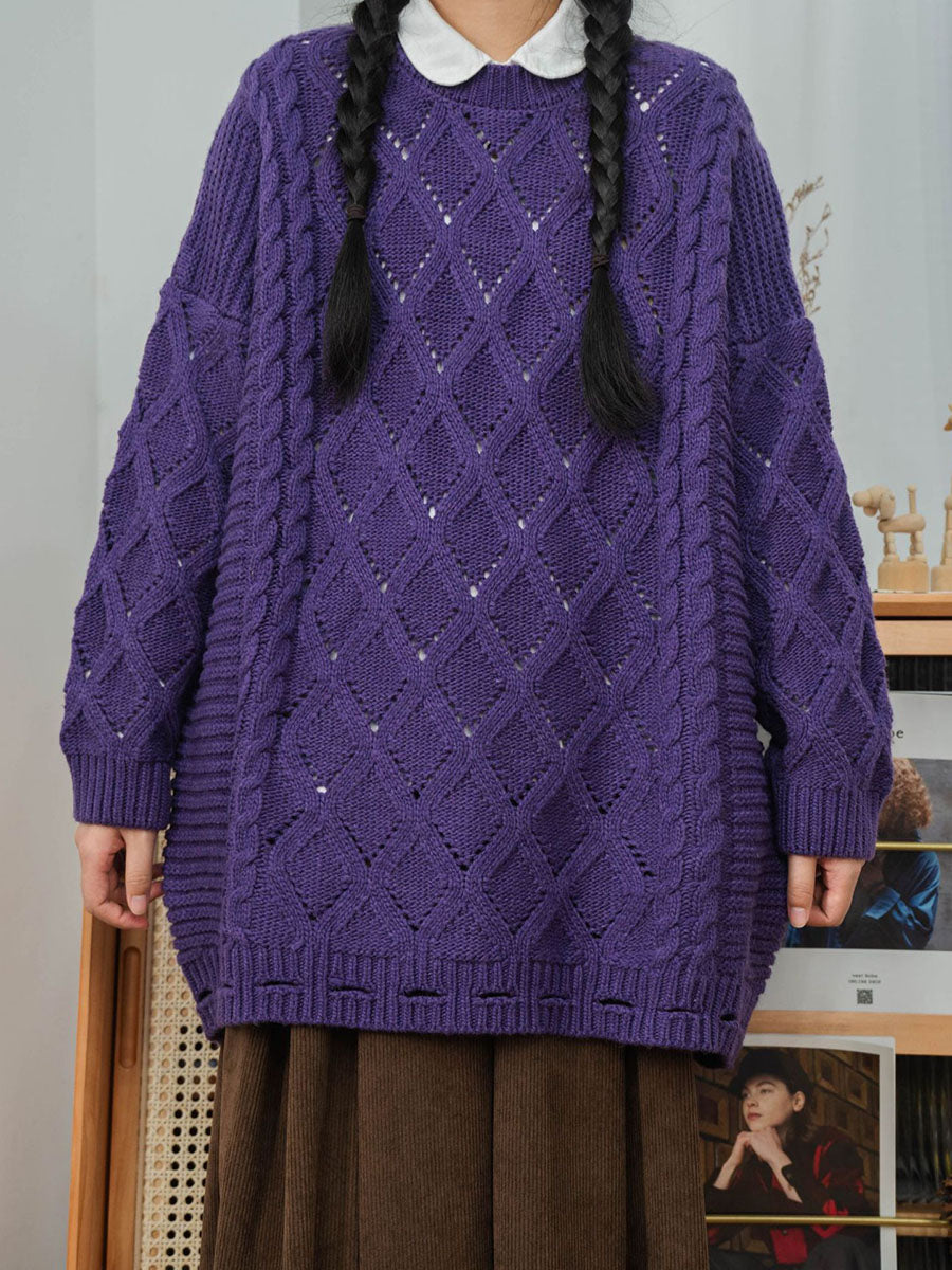 Winter Artsy Rhomboids Knitted Loose Sweater