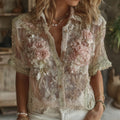 Women's Retro Floral Pattern Casual Short Sleeve Shirt