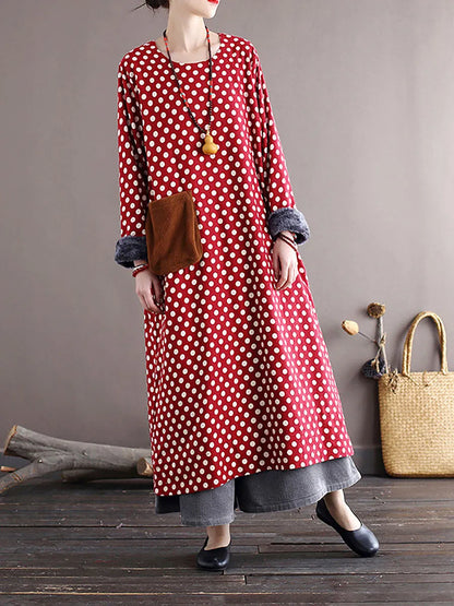 Dot Pocket Loose Thick Dress
