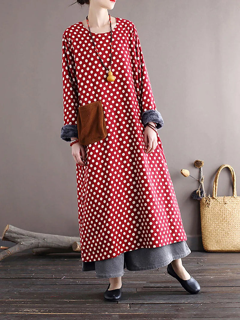Dot Pocket Loose Thick Dress