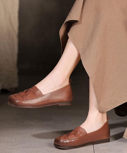 Chocolate Genuine Leather Flat Feet Shoes Penny Loafers